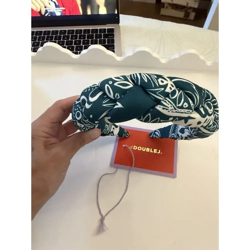 NWT La DoubleJ Women's Teal & White Floral Rapunzel Braided Headband